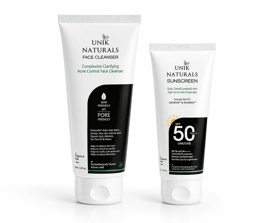 Unik Naturals Daily Defense Duo – Face Cleanser + Sunscreen (Acne Control & Sun Protection)